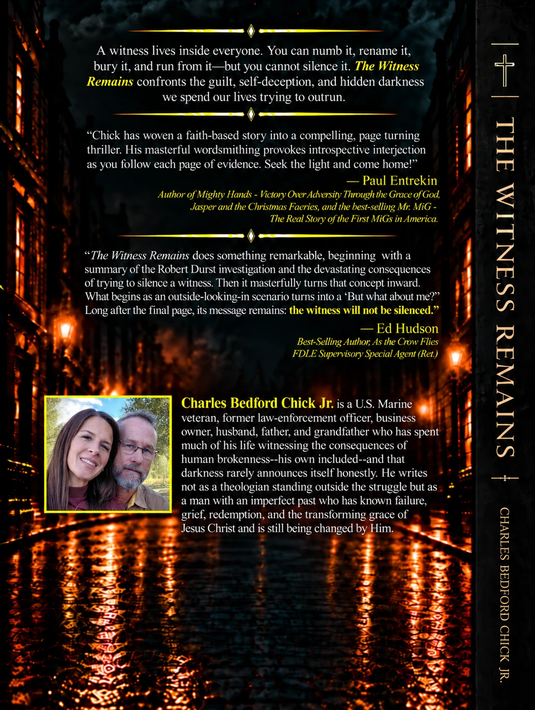 Back cover with the book description, endorsements from Paul Entrekin and Ed Hudson, and the author biography